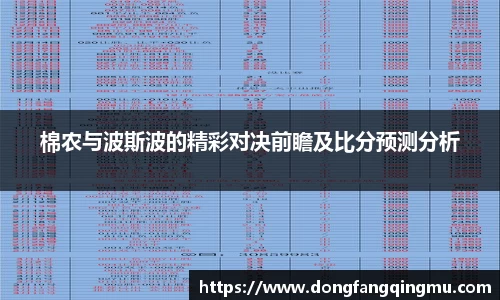 棉农与波斯波的精彩对决前瞻及比分预测分析